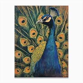 Blue Mustard Peacock Portrait Canvas Print