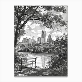 Mount Bonnell Austin Texas Black And White Drawing 3 Canvas Print