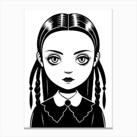 Black And White Portrait Of Wednesday Addams World Line Art Fan Art Canvas Print