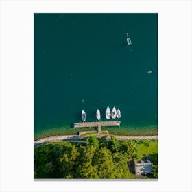 Yachts and Boats Moored in Pier Harbor on lake, Italy.  Aerial photography Canvas Print