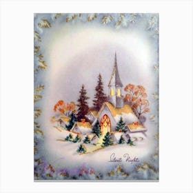 Silent Night And A Village Church In Snow Canvas Print