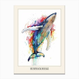 Humpback Whale Colourful Watercolour 1 Poster Canvas Print