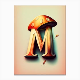 M  Mushroom, Letter, Alphabet Retro Drawing 2 Canvas Print