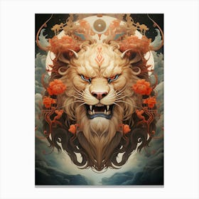 Lion Head Floral Canvas Print