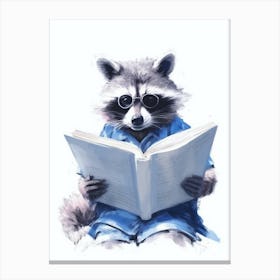 Pink Raccoon Reading A Blue Book 4 Canvas Print