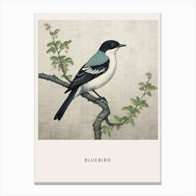 Ohara Koson Inspired Bird Painting Bluebird 3 Poster Canvas Print