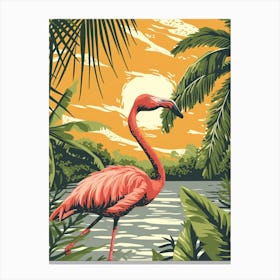 Greater Flamingo Rio Lagartos Yucatan Mexico Tropical Illustration 1 Canvas Print
