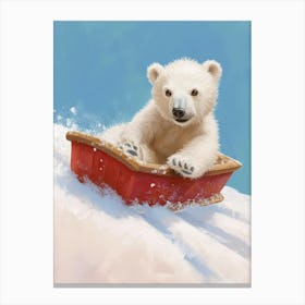 Polar Bear Cub Sledding Down A Snowy Hill Storybook Illustration 2 Canvas Print