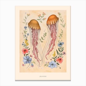 Folksy Floral Animal Drawing Jellyfish 4 Poster Canvas Print