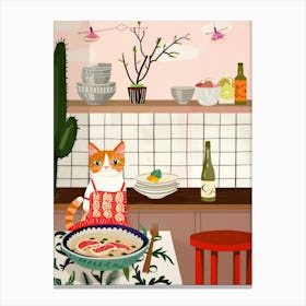 Cat And Ramen In The Kitchen 3 Canvas Print