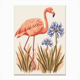 Lesser Flamingo And Agapanthus Minimalist Illustration 3 Canvas Print