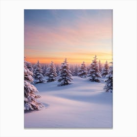 Dusk Settling Over A Winter Wonderland Sunset Casting A Warm Glow On Snowy Pines Long Shadows Stre Canvas Print