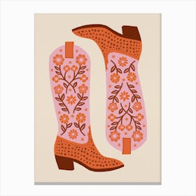 Cowgirl Boots   Pink And Orange Canvas Print
