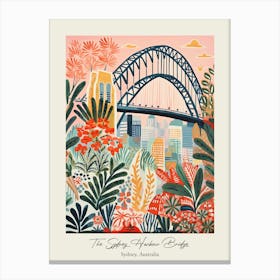 The Sydney Harbour Bridge   Sydney, Australia   Cute Botanical Illustration Travel 2 Poster Canvas Print