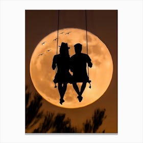 Couple On Swing In The Moonlight Canvas Print