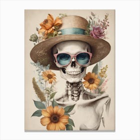 Vintage Floral Skeleton With Hat And Sunglasses (36) Canvas Print