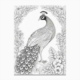 Peacock Coloring Page Kids Bird Animal Nature Black White Canvas Print