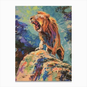 Masai Lion Roaring On A Cliff Fauvist Painting 1 Canvas Print