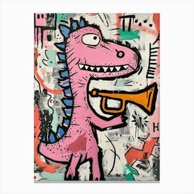Abstract Dinosaur Scribble Playing The Trumpet 2 Canvas Print