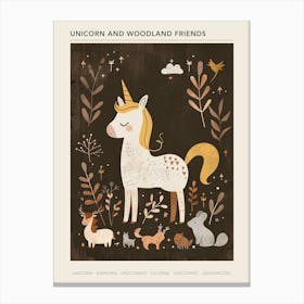Unicorn & Woodland Animal Friends Muted Pastel 1 Poster Canvas Print