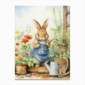Bunny Gardening Rabbit Prints Watercolour 3 Canvas Print