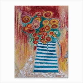 Kitchen Wall Art With Flowers in a Blue Vase Canvas Print