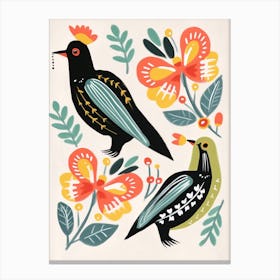 Folk Style Bird Painting Blackbird 1 Canvas Print