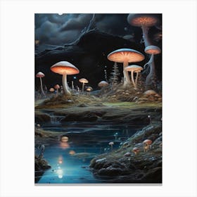 Mushrooms In The Night Canvas Print