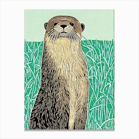 River Otter II Linocut Canvas Print