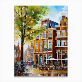 The city of Amsterdam, Netherlands, streets, cafes, passing by, the beauty of summer, oil colors...42 Canvas Print