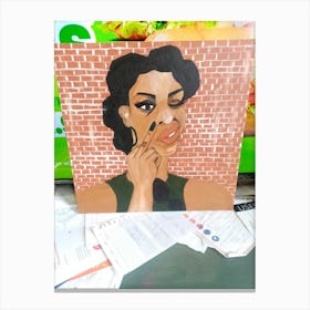 A girl doing the finger Canvas Print