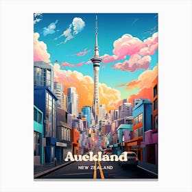 Auckland New Zealand Cityscape Travel Illustration Canvas Print