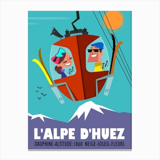 Alpe Dhuez Red Bubble Lift Poster Blue & Purple Canvas Print
