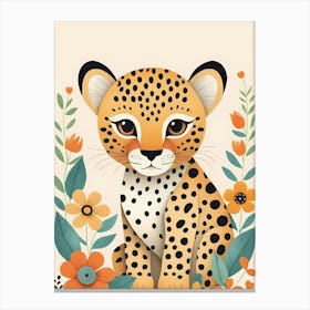 Floral Cute Baby Leopard Nursery Illustration (24) Canvas Print