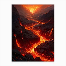 Volcanic Magma Flow Illustration Displaying Molten Lava Coursing Down A Rugged Terrain Heat Emanat Canvas Print