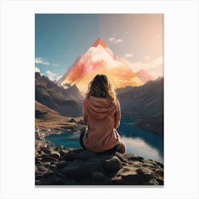 Woman Looking At Mountains Canvas Print