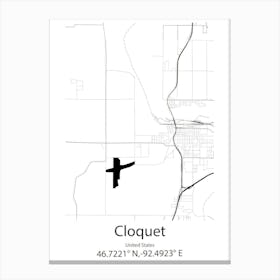 Cloquet,United States Minimalist Map 1 Canvas Print