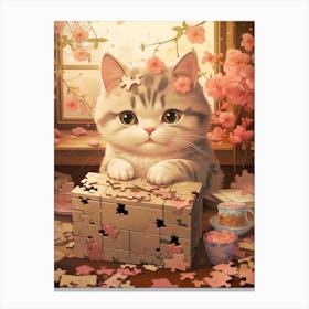 Kawaii Cat Drawings With Puzzles 3 Canvas Print