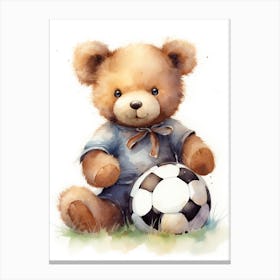 Football Teddy Bear Painting Watercolour 1 Canvas Print