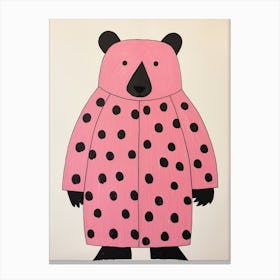 Pink Polka Dot Black Bear 1 Canvas Print
