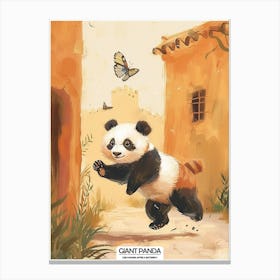 Giant Panda Cub Chasing After A Butterfly Poster 1 Canvas Print