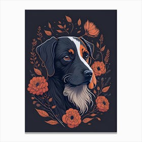 Floral Dog Portrait Boho Minimalism (26) Canvas Print