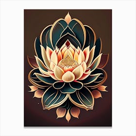 Lotus Flower, Buddhist Symbol Retro Illustration 3 Canvas Print