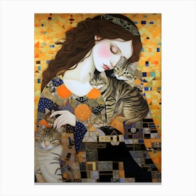 Woman With Cats Canvas Print