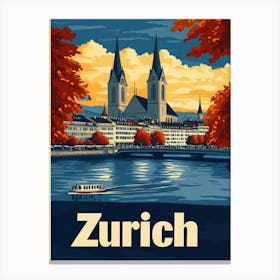 Aihrgdesign A Vintage Travel Poster Of Zurich Canvas Print