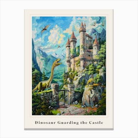 Dinosaur Guarding The Castle Painting Poster Canvas Print