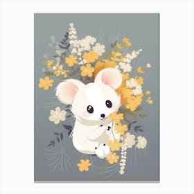 Cute Kawaii Flower Bouquet With A Climbing Possum 5 Canvas Print