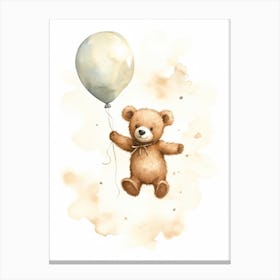 Baby Bear Flying With Ballons, Watercolour Nursery Art 2 Canvas Print