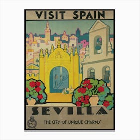 Visit Spain Sevilla Spain Vintage Travel Poster Canvas Print