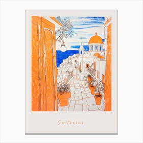 Santorini Greece 2 Orange Drawing Poster Canvas Print
